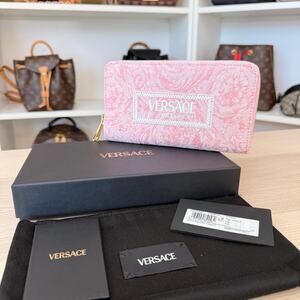 Versace Athena Zip Around Wallet Jacquard Leather Pink